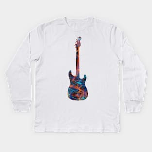 Blue on Orange Flame Guitar Silhouette Kids Long Sleeve T-Shirt